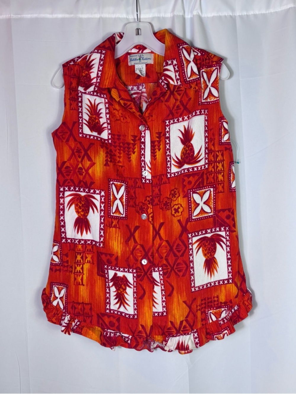 Vintage Hukilau Hawaiian Tiki Barkcloth Top 12 Pineapple Tribal 60s 70s Beach